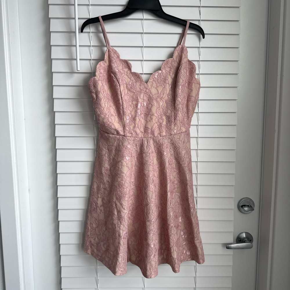 Mi Ami Blush Pink Lace Dress with Scallop Neckline